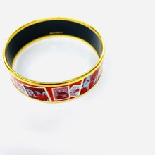Load image into Gallery viewer, Hermes Paris Auth. Email Cloisonne Enamel Bangle Bracelet Stamp Pattern Red Gold
