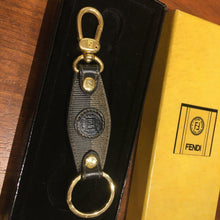 Load image into Gallery viewer, Fendi Vintage FF Zucca Logo Black Leather Bag Charm Key Holder Key Chain w/Box
