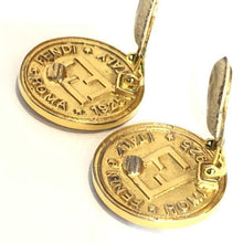 Load image into Gallery viewer, Fendi FF Roma Medallion Coin Shaped Earrings Clip On Gold Plated GP Accessory
