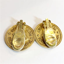 Load image into Gallery viewer, Fendi FF Roma Medallion Coin Shaped Earrings Clip On Gold Plated GP Accessory
