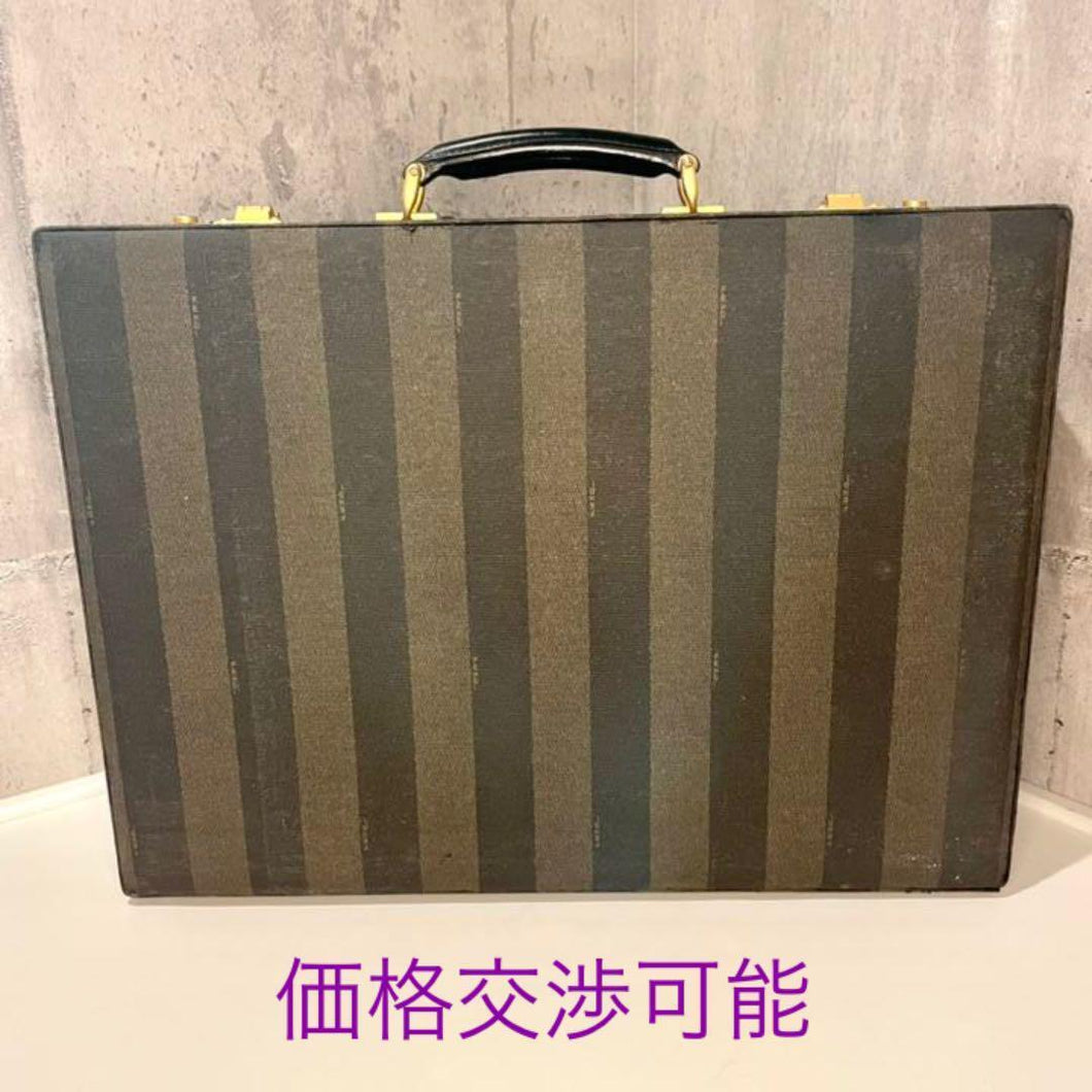 Fendi Vintage Pequin Pattern Attache Case Trunk Briefcase Brown Turn Lock Italy