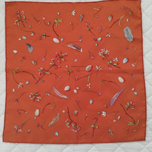 Load image into Gallery viewer, HERMES Paris Carre 45 Handkerchief Mini Scarf Silk 100% FLEURS et PLUMES Orange
