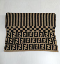 Load image into Gallery viewer, Fendi Auth. Zucca Logo Striped Stole Muffler 100% Wool 40x170cm Black Beige
