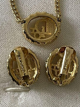 Load image into Gallery viewer, Christian Dior Vintage Logo Necklace &amp; Earrings Set Gold Charm Accessory w/Box
