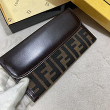 Load image into Gallery viewer, FENDI FF Zucca Bifold Long Wallet Brown Canvas Leather Card Pockets Flap Button
