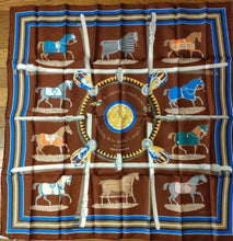 Load image into Gallery viewer, HERMES Paris Carre 90 100% Silk Couvertures et tenues de Jour Multicolor Brown
