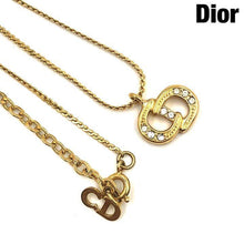 Load image into Gallery viewer, Christian Dior CD Rhinestone Chain Necklace Pendant Gold Plated Vintage 44cm
