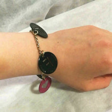 Load image into Gallery viewer, Fendi Authentic Black Metal Charm Logo Chain Bracelet Pink Heart Motif Accessory
