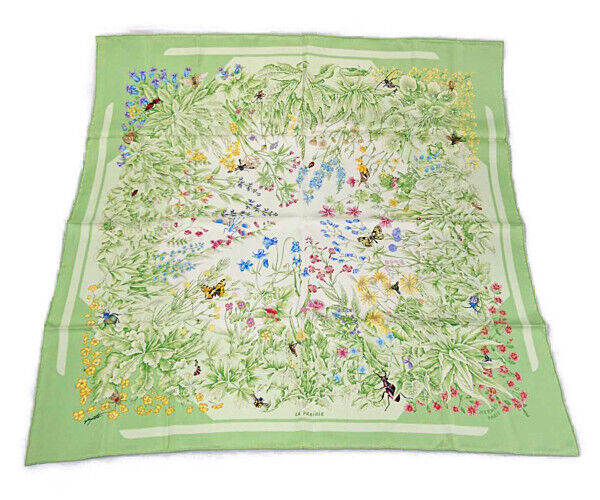 Hermes Paris Carre 90 Silk 100% Scarf Stole LA PRAIRIE Meadow Green Accessory