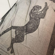 Load image into Gallery viewer, Hermes Paris Fringe Detail leopard Throw Blanket Gray Cashmere Size 85&quot; x 59&quot;
