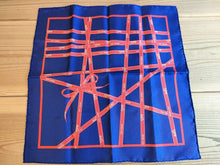 Load image into Gallery viewer, Hermes Paris Carre 40 Silk 100% Scarf Handkerchief Bolduc Ribbon Navy Red
