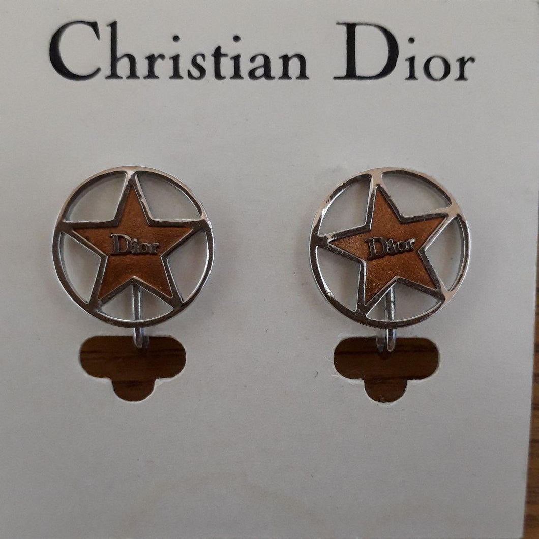 Christian Dior Circle Star Logo Pink Orange Lever Back Earrings Silver Plated