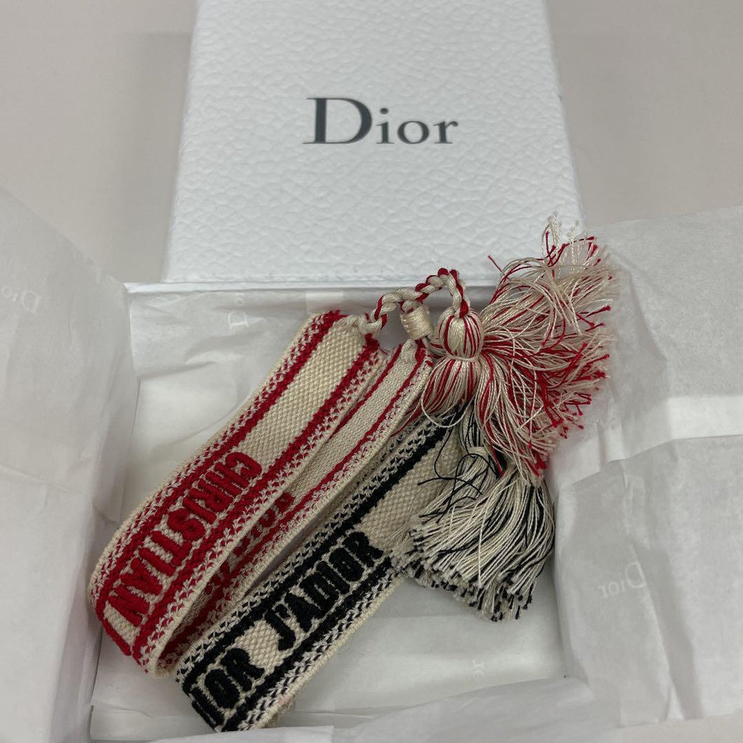 Christian Dior J'ADIOR Misanga Embroidery Tassel Bracelet 2 Pc Cotton Red Blue