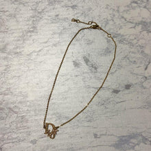 Load image into Gallery viewer, Christian Dior Logo Motif Rhinestone Chain Necklace Pendant Gold Plated GP 41cm
