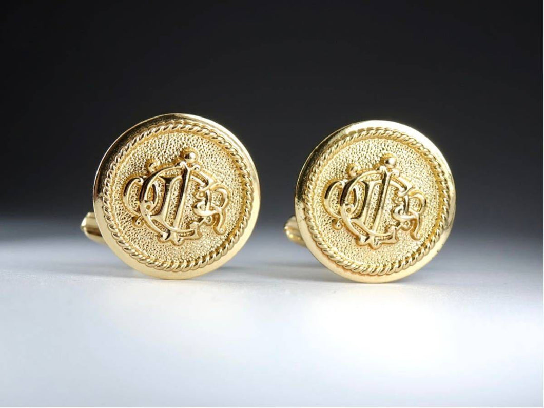 Christian Dior Vintage Circle Logo Cufflinks Set Gold Plated GP Men's Accessory
