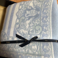 Load image into Gallery viewer, Fendi Blanket Throw 100% Wool Striped White Blue 150 x 210cm Japan Made No Box
