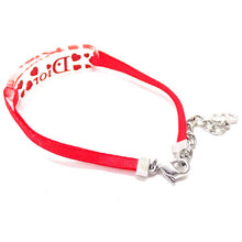 Load image into Gallery viewer, Christian Dior Logo Heart Plate Strap Bracelet Bangle Clear Plastic Red Women
