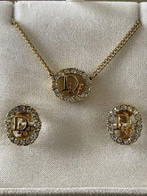 Load image into Gallery viewer, Christian Dior Vintage Logo Necklace &amp; Earrings Set Gold Charm Accessory w/Box

