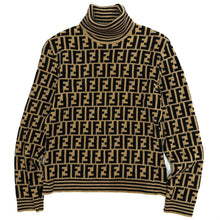 Load image into Gallery viewer, Fendi Vintage Turtleneck Sweater Knit Zucca Logo 100% Wool Brown Size 42 Italy
