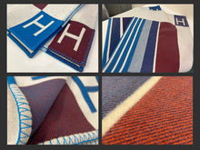 Load image into Gallery viewer, HERMES Paris Avalon Vibration Blanket Throw Wool Cashmere Ecru Indigo 140x175cm
