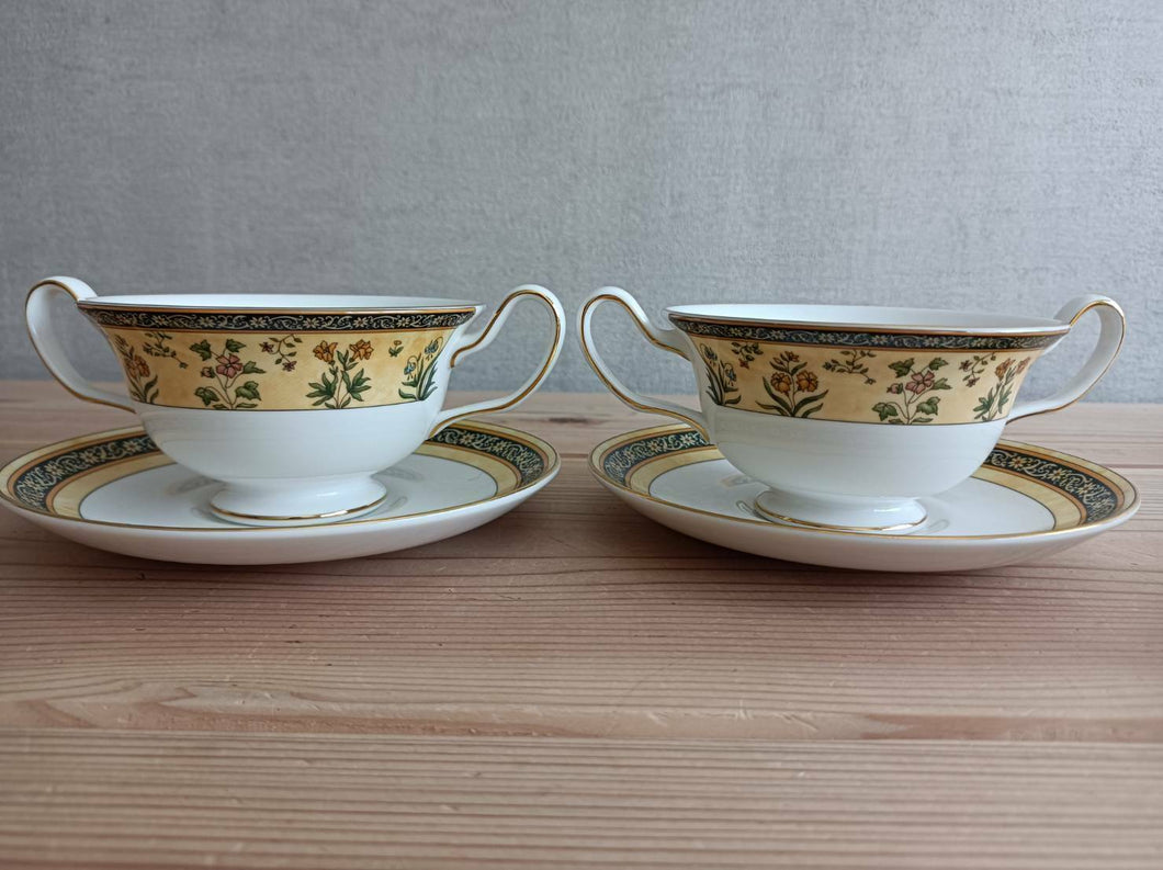 Wedgewood India Double Handle Soup Cup & Saucer Set of 2 Bone China Tableware