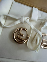 Load image into Gallery viewer, Fendi Auth. F Is Logo Round Hoop Earrings Pierce Gold Plated GP Accessory w/Box
