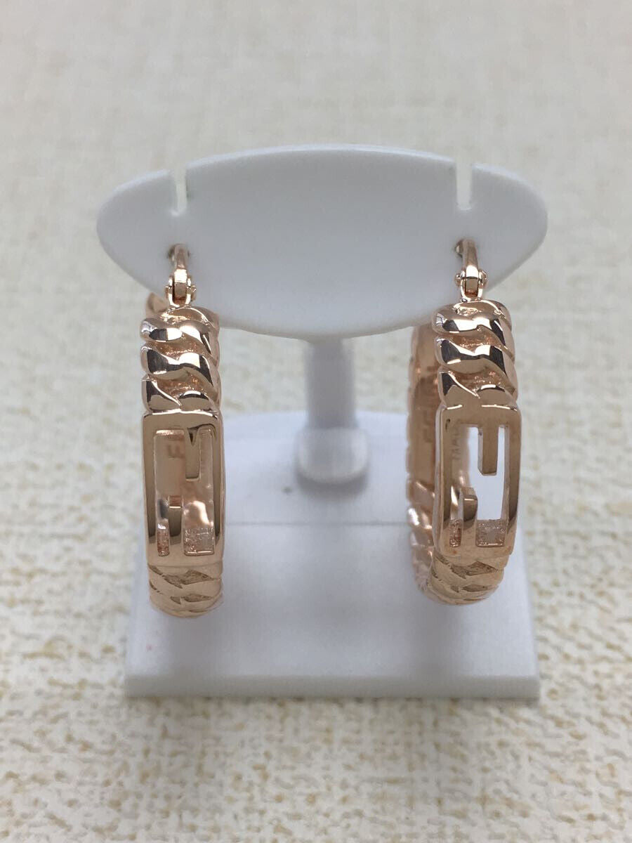 Fendi Auth. FF Logo Hoop Earrings Pierce Pink Gold GP Lever Back Accessory w/Box