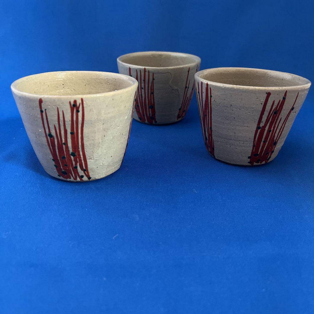 Japanese Mashiko Ware by Tomoo Hamada 3 Pieces Akae Small Bowl Sake Cup D9cm