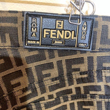 Load image into Gallery viewer, Fendi Ladies Long Pants Zucca FF Logo Denim Brown Black Italy Made 28 Inch
