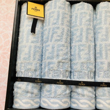 Load image into Gallery viewer, Fendi Authentic FF Logo Zucca Wash Towels 5 Pieces Set Cotton 100% Blue w/Box
