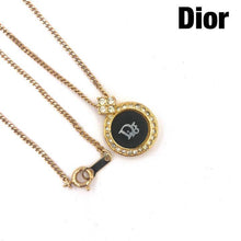 Load image into Gallery viewer, Christian Dior Circle Logo Rhinestone Chain Necklace Pendant Black Gold GP 51cm
