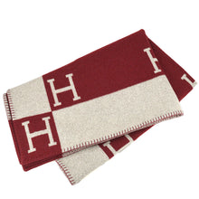 Load image into Gallery viewer, HERMES Paris Avalon Blanket Throw H Pattern Bordeaux Wool &amp; Cashmere 134×164cm
