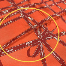Load image into Gallery viewer, HERMES Paris Carre 45 Handkerchief Mini Scarf Silk 100% Bolduc Ribbon Orange Red
