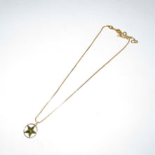 Load image into Gallery viewer, Christian Dior Circle Green Star Logo Chain Necklace Pendant Gold Plated 43Ovecm
