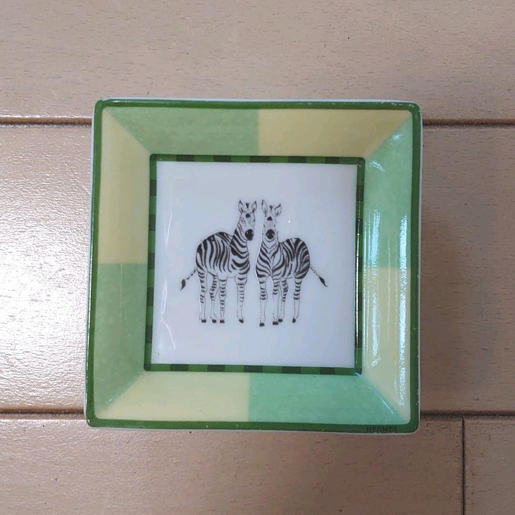 Hermes Mini Trinket Case Porcelain Ashtray Africa Zebra Green Interior Case