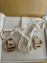 Load image into Gallery viewer, Fendi Auth. F Is Logo Round Hoop Earrings Pierce Gold Plated GP Accessory w/Box
