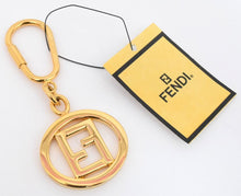 Load image into Gallery viewer, Fendi Circle FF Zucca Key Holder Keyring Key Chain Bag Charm Gold Plated w/Box
