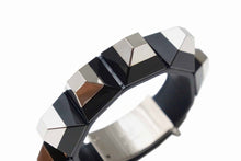 Load image into Gallery viewer, FENDI Bangle Bracelet Studs Leather WRISTBAND Black Silver Ladies Italy w/Box
