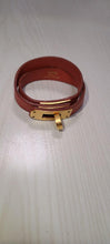 Load image into Gallery viewer, HERMES Paris Kelly Bag Clasp Bracelet Bangle Brown Leather Gold Tone Toggle 36cm
