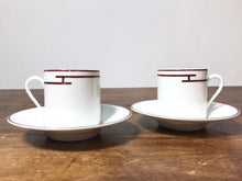 Load image into Gallery viewer, Hermes Paris Rhythm Rythme Demitasse Cup &amp; Saucer Set of 2 Porcelain Red w/Box
