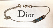Load image into Gallery viewer, Christian Dior Logo Plate Blue Letter Chain Bracelet Bangle Silver Plated w/Box
