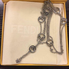 Load image into Gallery viewer, FENDI Authentic LONG NECKLACE F LOGO CIRCLE Charm RHINESTONE Made in Italy w/Box
