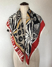 Load image into Gallery viewer, Fendi Zucca Logo Pattern Scarf Stole 100% Silk White Black Red Italy Made 89cm

