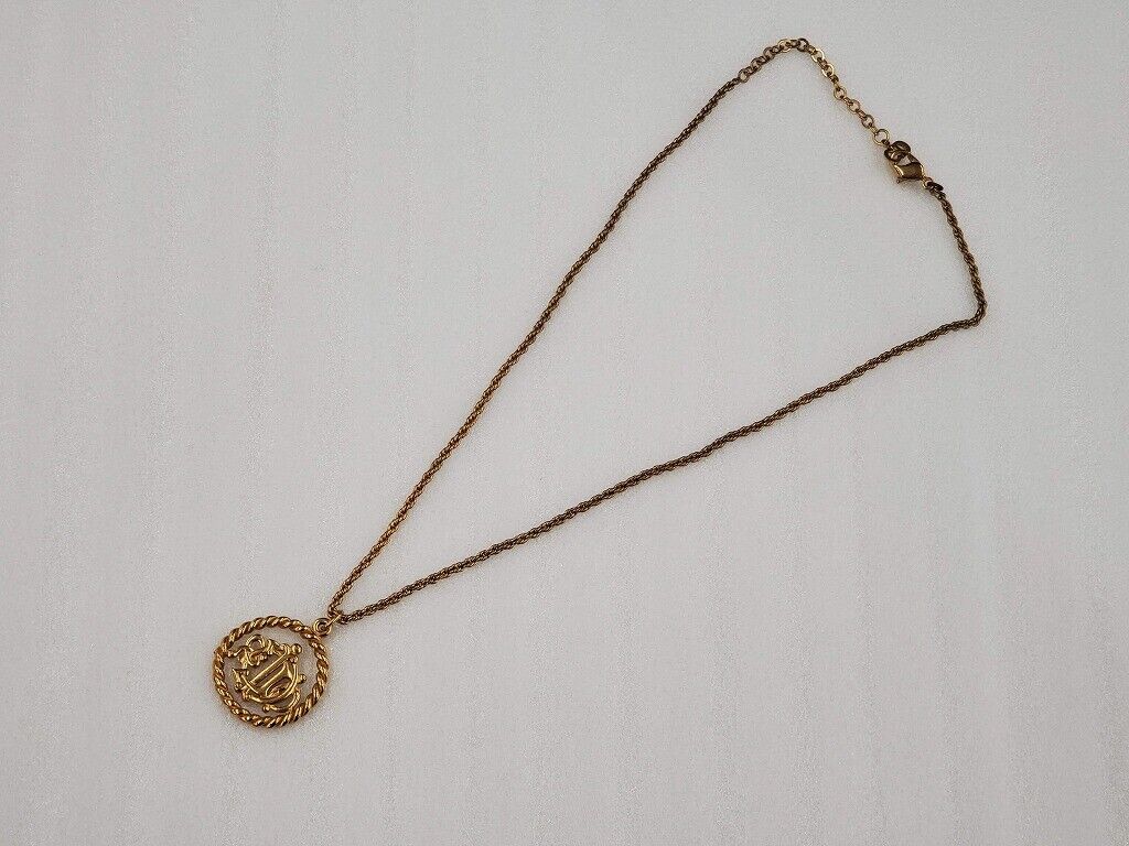 Christian Dior Old Logo Emblem Chain Necklace Pendant Gold Plated 45cm Vintage