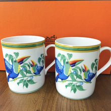 Load image into Gallery viewer, HERMES Paris Authentic Toucans Mug Cup 2 Pieces Porcelain White Multicolor w/Box
