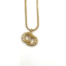 Load image into Gallery viewer, Christian Dior CD Rhinestone Chain Necklace Pendant Gold Plated Vintage 44cm
