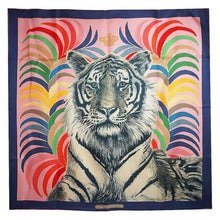 Load image into Gallery viewer, HERMES Double Face Scarf Carre 90 TIGER ROYAL Silk 100% Stole Rose Blue Border

