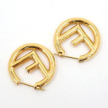 Load image into Gallery viewer, Fendi Auth. F Is Logo Round Hoop Earrings Pierce Gold Plated Accessory 8AG745B08

