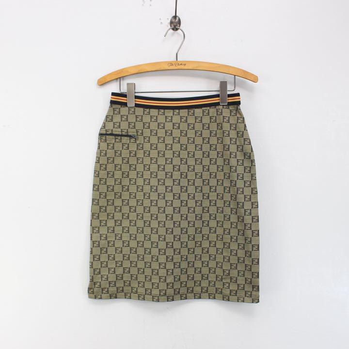 Fendi Auth. Zucca FF Logo Mania Skirt Beige Brown Nylon Blend Size 42 Italy