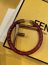 Load image into Gallery viewer, Fendi Authentic F Is Logo Ring Hoop Earrings Pierce Python Leather Red Accessory
